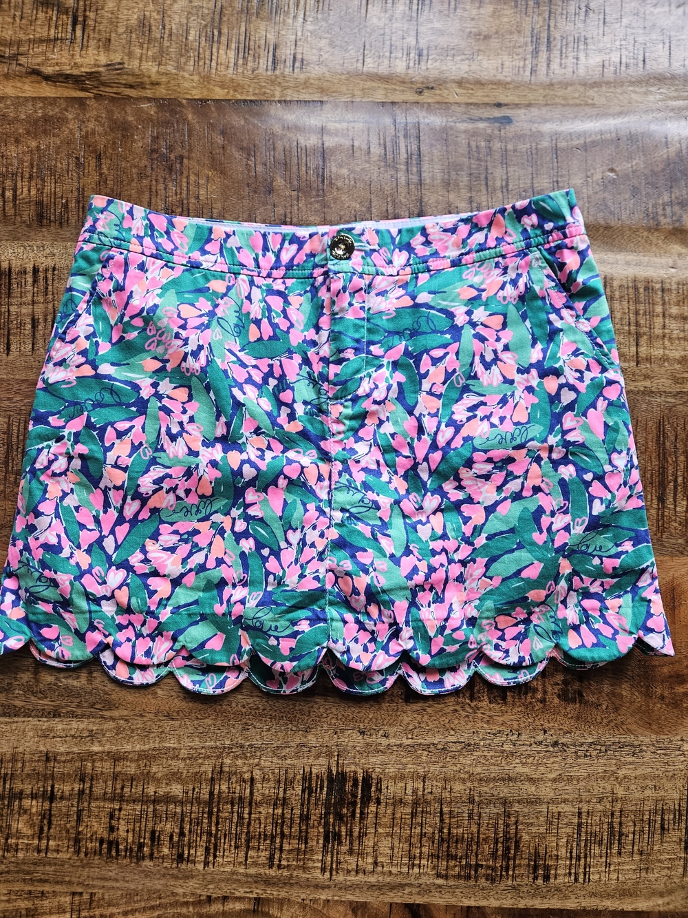 Lilly Pulitzer Pink & Green Floral Scalloped Hem Mini Skort